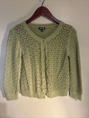 Apt. 9 Sage Green Openwork Cardigan Sweater Size Med